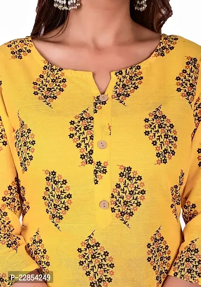 Mittal Trendz Yellow Floral Printed Cotton Kurti Pant Set for Women - Jaipuri Kurta Set - Kurta Set for Women  Girls-thumb3