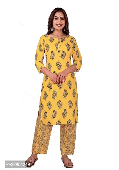 Mittal Trendz Yellow Floral Printed Cotton Kurti Pant Set for Women - Jaipuri Kurta Set - Kurta Set for Women  Girls-thumb2