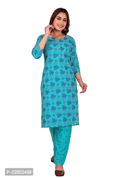 Mittal Trendz Yellow Floral Printed Cotton Kurta Pant Set for Women - Jaipuri Kurta Set - Kurta Set for Women  Girls-thumb2