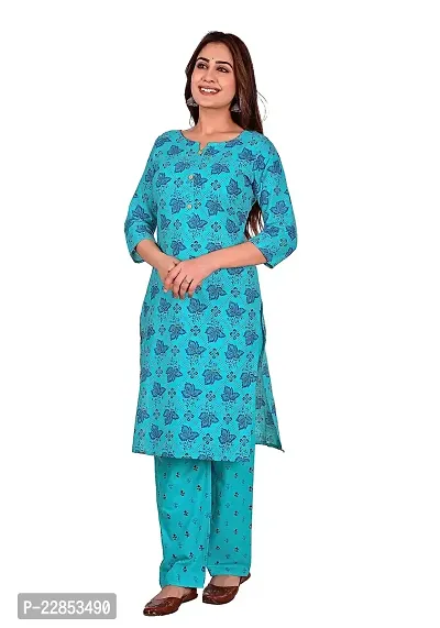 Mittal Trendz Yellow Floral Printed Cotton Kurta Pant Set for Women - Jaipuri Kurta Set - Kurta Set for Women  Girls-thumb0