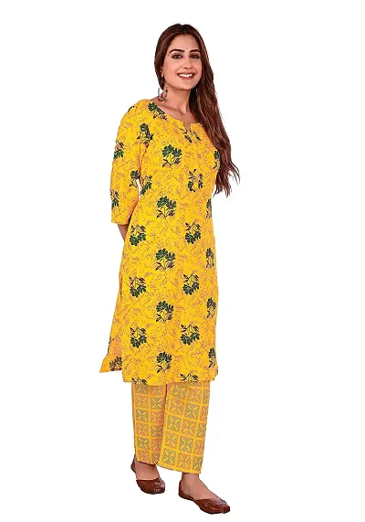 Stylish Cotton A-Line Floral Printed Kurta Set