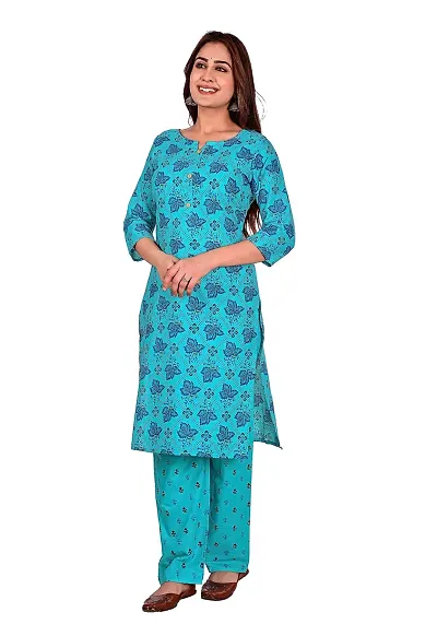 Stylish Cotton A-Line Floral Printed Kurta Bottom Set