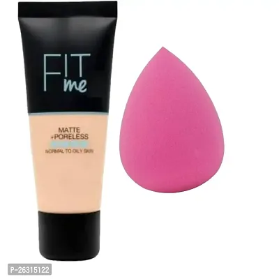 Bridester beauty Liquid Foundation, Matte  Poreless, Full Coverage Blendable Normal to Oily Skin, Fitt Me, 120 Natural Buff, 18ml and single blender puff