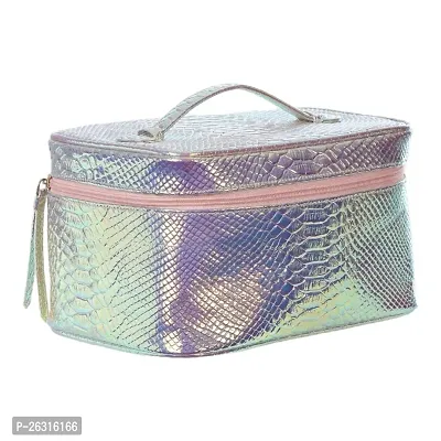 Bridester Fish Scale Holographic Cosmetic mekeup Bag Travel case Zipper Pouch Leather Washable for Women Waterproof Top Handle