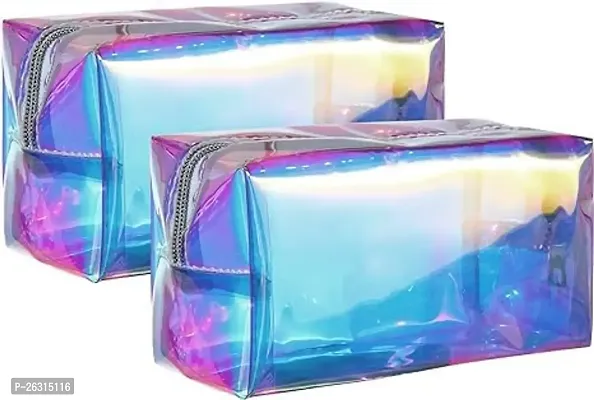 Holographic 2 Pieces Makeup Bag - Clear Makeup Bag for Women - Travel Clear Cosmetic Bag - Waterproof Large Clear Makeup Pouch with Zipper-thumb0