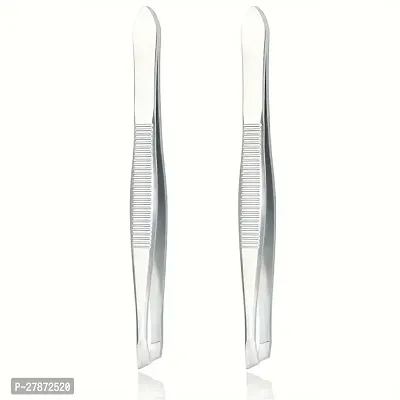 bridester 2 pcs Stainless Steel Flat Tip Tweezers For Women Eyebrow Tweezers For Hair And Eyebrows Personal Care-thumb0