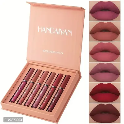 bridester 6pcs handaiyan Liquid Lipstick Set, Smudge Proof Non Sticky Lip Gloss Set, Satin Texture Plumping Lip Glaze Valentine's Day-thumb0