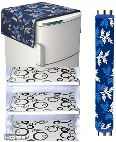 Stylish Multicoloured Art Silk Fridge Top Cover With Mat And Handle Cover Combo