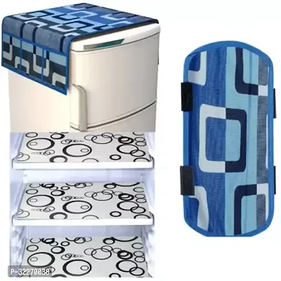 Stylish Multicoloured Art Silk Fridge Top Cover With Mat And Handle Cover Combo-thumb0