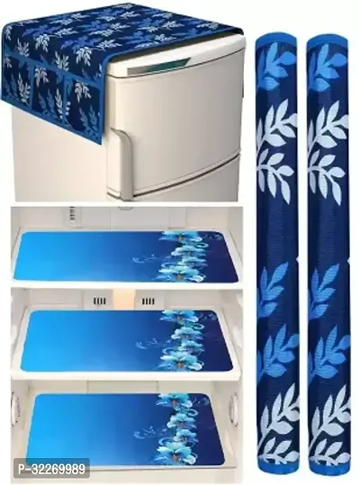 Stylish Multicoloured Art Silk Fridge Top Cover With Mat And Handle Cover Combo-thumb0