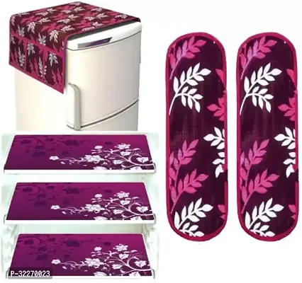 Stylish Multicoloured Art Silk Fridge Top Cover With Mat And Handle Cover Combo-thumb0