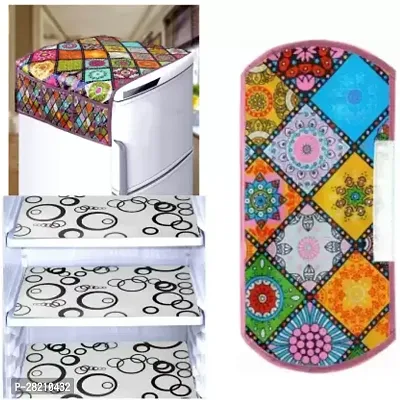 Fridge Cover Combo Of 1 Fridge Top Cover, 1 Handle Cover and 3 Fridge Tray Mats-thumb0