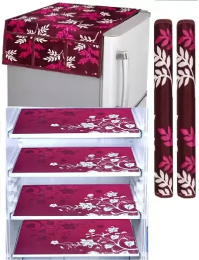 FRC DECOR Purple Wine Color Printed Refrigerator Cover 7 Piece Combo - 1 Decorative Top Cover(39 X 21 Inches) +2 Handle Covers(12 X 6 Inches) + 4 Fridge Mats(11.5 X 17.5 Inches) - Standard Size