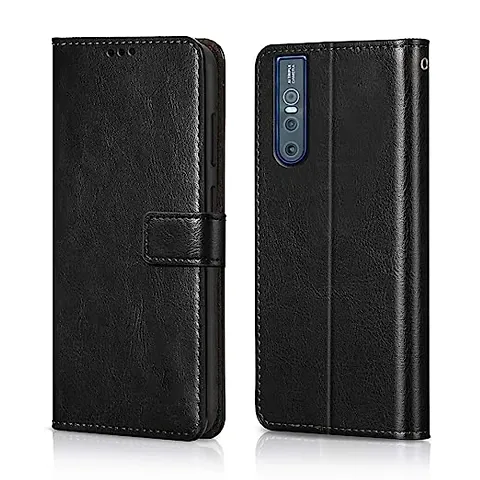 Cloudza Vivo V15 Pro Flip Back Cover | PU Leather Flip Cover Wallet Case with TPU Silicone Case Back Cover for Vivo V15 Pro Bk