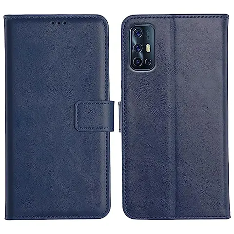 Cloudza Vivo V17 Flip Back Cover | PU Leather Flip Cover Wallet Case with TPU Silicone Case Back Cover for Vivo V17 Blue