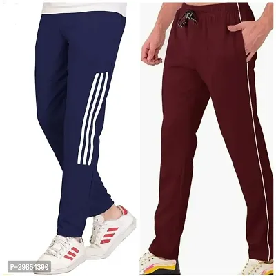 Comfortable Multicoloured Cotton Blend Regular Track Pants For Men Pack Of 2