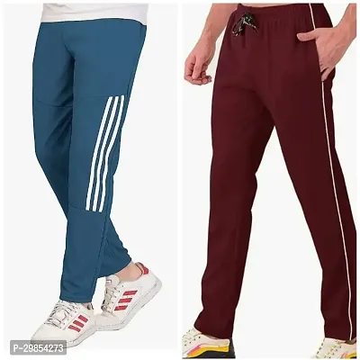 Comfortable Multicoloured Cotton Blend Regular Track Pants For Men Pack Of 2