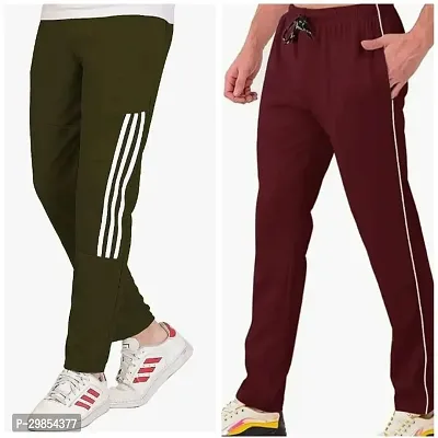 Comfortable Multicoloured Cotton Blend Regular Track Pants For Men Pack Of 2