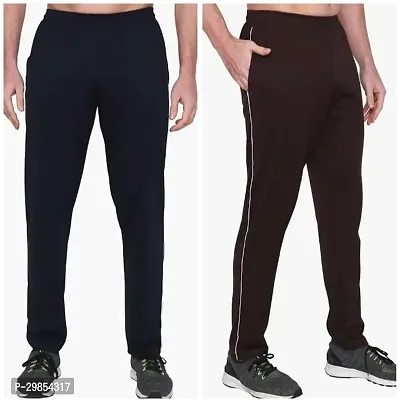 Comfortable Multicoloured Cotton Blend Regular Track Pants For Men Pack Of 2