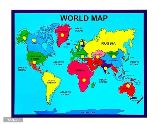 ELITE World Map Puzzle for 4-10 Years, 1 world map wooden puzzle board, Multicolour-thumb0