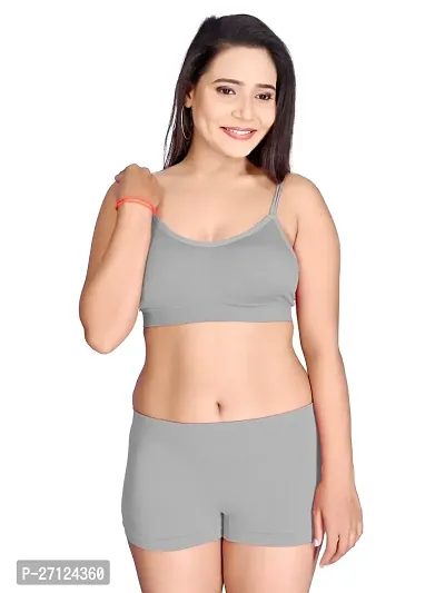 Stylish Grey Solid Bra And Panty Set For Women