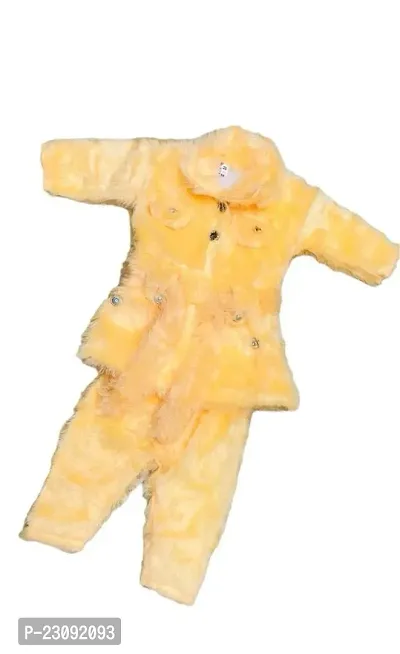 New And Latest Fur Frock Winter Wear For Baby Girls Off White-thumb0