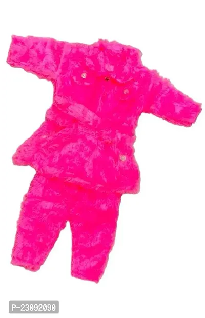 New And Latest Fur Frock Winter Wear For Baby Girls Pink-thumb0