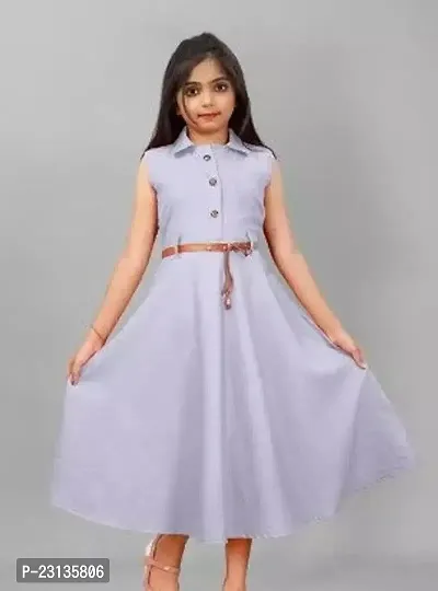 Stylish Purple Cotton Blend Solid Sleeveless Dress For Girls