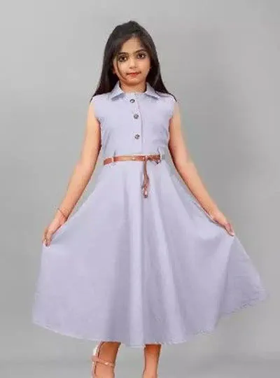 Stylish Blend Solid Sleeveless Dress For Girls