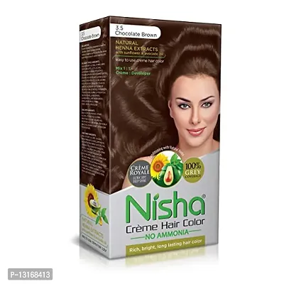 Nisha Cream Hair Color With Rich, Bright, Long Lasting Shine Hair Color No Ammonia Cream Formula Smooth Care For Your Precious Hair! 120gm Chocolate Brown 3.5 (Pack of 1)-thumb0