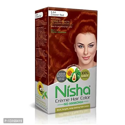 Nisha Cream Hair Color, Hair Highlighting Kit, Hair Colour for Unisex, 60ml+60g+18ml - Copper Red-thumb0