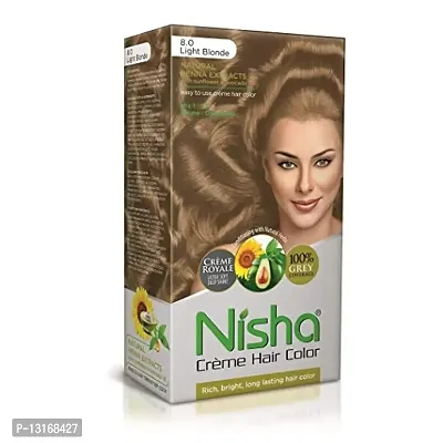 Nisha Hair Cr&egrave;me Color Light Blonde Hair Color For Women and Men 100% Grey Coverage Long Lasting Hair Color With Henna Extracts For Hair Care Pack of 1-thumb0