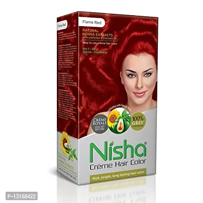 Nisha Cream Hair Color, Flame Red Hair Color, Unisex Hair Colour, 60gm + 60ml (Pack 1)-thumb0