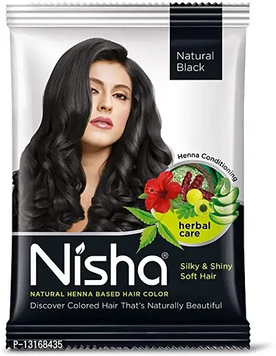 Nisha Natural Henna Based Hair Color Henna Conditioning Herbal Care Silky  Shiny Soft Hair, 10g Each (Natural Black, Pack Of 10)-thumb0