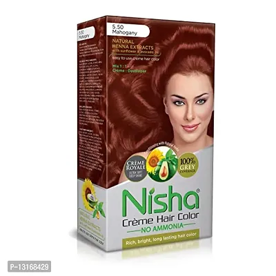 Nisha Cr&egrave;me Permanent Hair Color, Natural Extract, Bright, Shiny Hair Colour For Women, 60g + 60ml - 5.5 Mahogany-thumb0