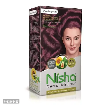 Nisha Cr&egrave;me Hair Color with Natural Henna Extracts, 60g + 60ml + 18ml - Wine Burgundy (Pack of 1)-thumb0