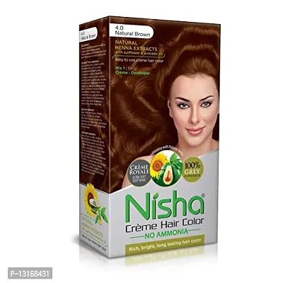 Nisha Cream Hair Color, Natural Brown Hair Color, Shade 4.0, Ammonia Free, Unisex Hair Colour, 60gm + 60ml (Pack 1)-thumb0