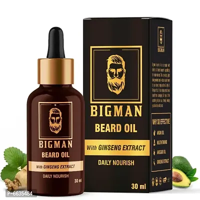 BIGMAN Beard Oil with Ginseng Extract and Avocado Oil, Hair Growth Oil for faster beard growth and thicker looking beard | No Harmful Chemicals | Clinically Tested | Non Sticky- 30 ml