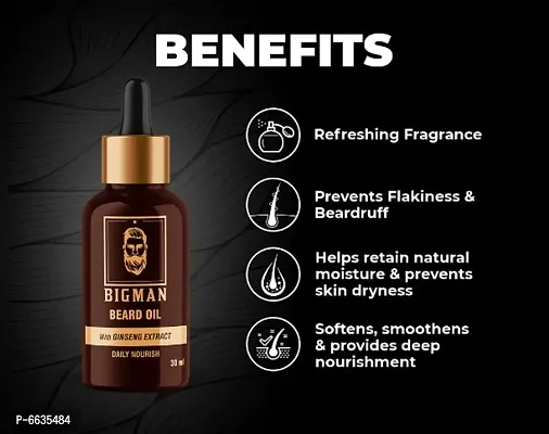 BIGMAN Beard Oil with Ginseng Extract and Avocado Oil, Hair Growth Oil for faster beard growth and thicker looking beard | No Harmful Chemicals | Clinically Tested | Non Sticky- 30 ml-thumb2