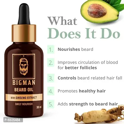 BIGMAN Beard Oil with Ginseng Extract and Avocado Oil, Hair Growth Oil for faster beard growth and thicker looking beard | No Harmful Chemicals | Clinically Tested | Non Sticky- 30 ml-thumb3