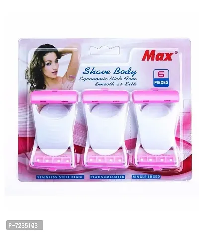 MAX Shave Body Razor with  Stainless Steel Blade, Platinum Coated, Single Edged 1 Blade Pack of 6