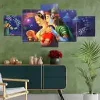 Classic  Radha Krishna Wall Paintings for Bedroom - Set Of 5 3D Painting For LivingRoom Digital Reprint 24 inch x 50 inch Painting  (With Frame)-thumb3