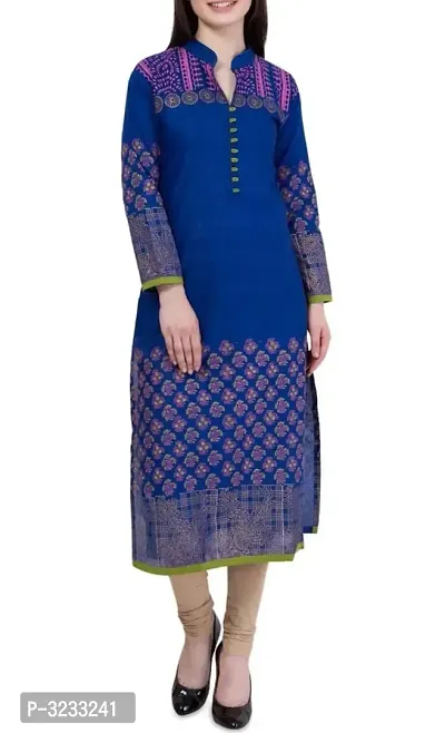 Stunning Blue Printed Cotton Straight Women's Kurti-thumb0