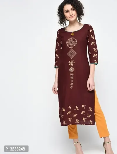 Stunning Maroon Printed Cotton Straight Women's Kurti-thumb0