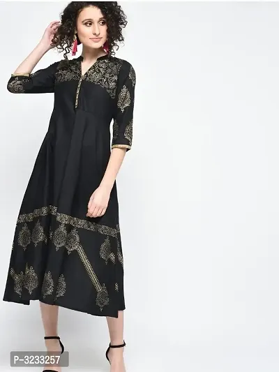 Stunning Black Printed Cotton Straight  Women's Kurti-thumb0