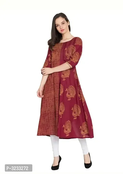 Stunning Maroon Printed Cotton Anarkali  Women's Kurti-thumb0