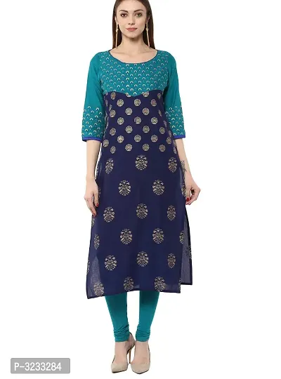 Stunning Turquoise Printed  Straight Women's Kurti-thumb0