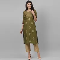 Women's Cotton Olive Block Print Kurti-thumb4