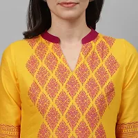 Women's Cotton Yellow Block Print Kurti-thumb3