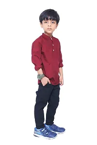 Made In The Shade Boys' 100% Cotton Pure Cotton Casual Short Kurta and Plain Black Pant Set, 14-15 Years-thumb2
